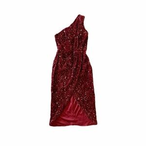 LENA Burgundy Red One-Shoulder Sequin Dress - Size XS